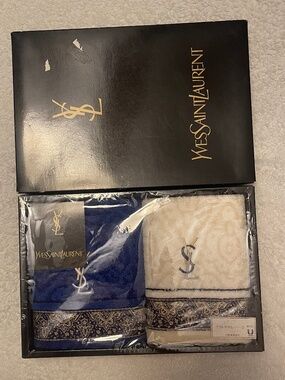 NWT Yves Saint Laurent YSL Guest Towel Set SG10032 100% Cotton Luxury Japan Blue